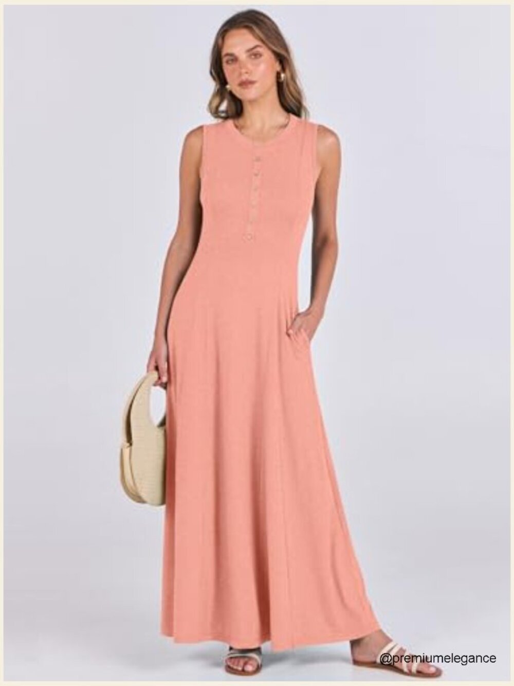 Sleeveless Maxi Sundress A-Line Flowy Button Fit & Flare Summer Casual - Picture 6 of 7